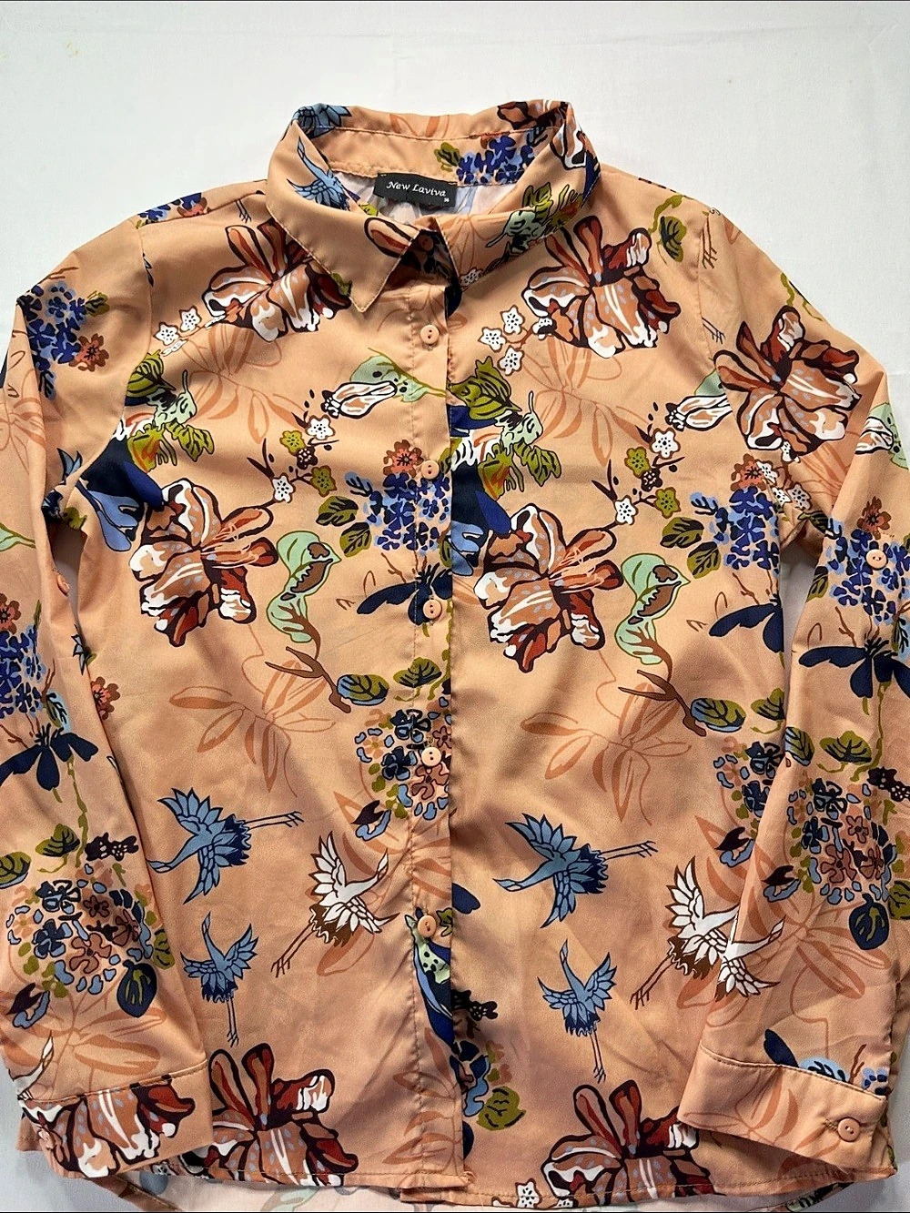 New Laviva Floral Button Down in Brown & Blue